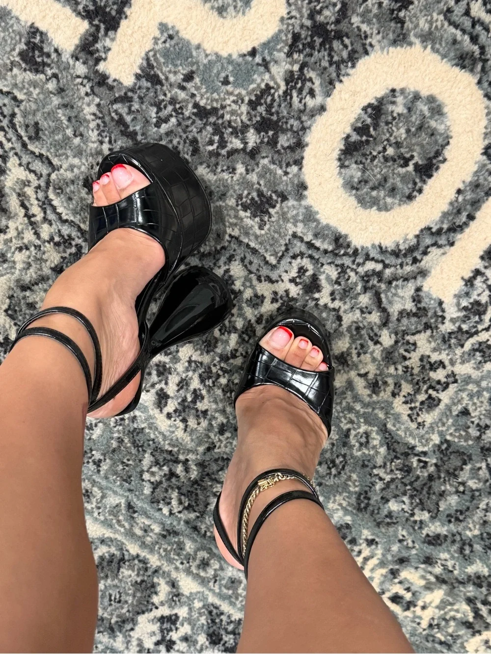 Black Platform Ankle-Strap High Heel Sandal